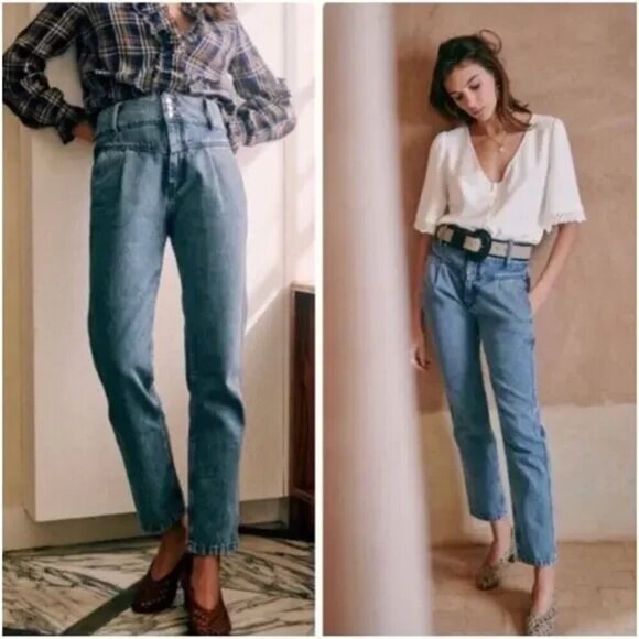 💕SEZANE💕 Sama High Waisted Tapered Jeans ~ Blue Denim 36 EU = US 4 NWT - Picture 5 of 16